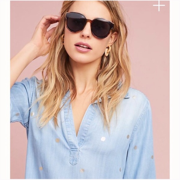 Anthropologie gold dotted denim dress - Picture 4 of 8